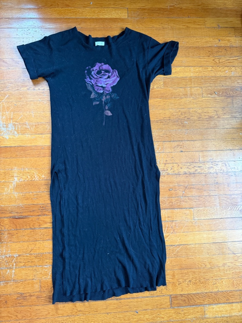 Free People Black Maxi Dress with Purple Rose Graphic